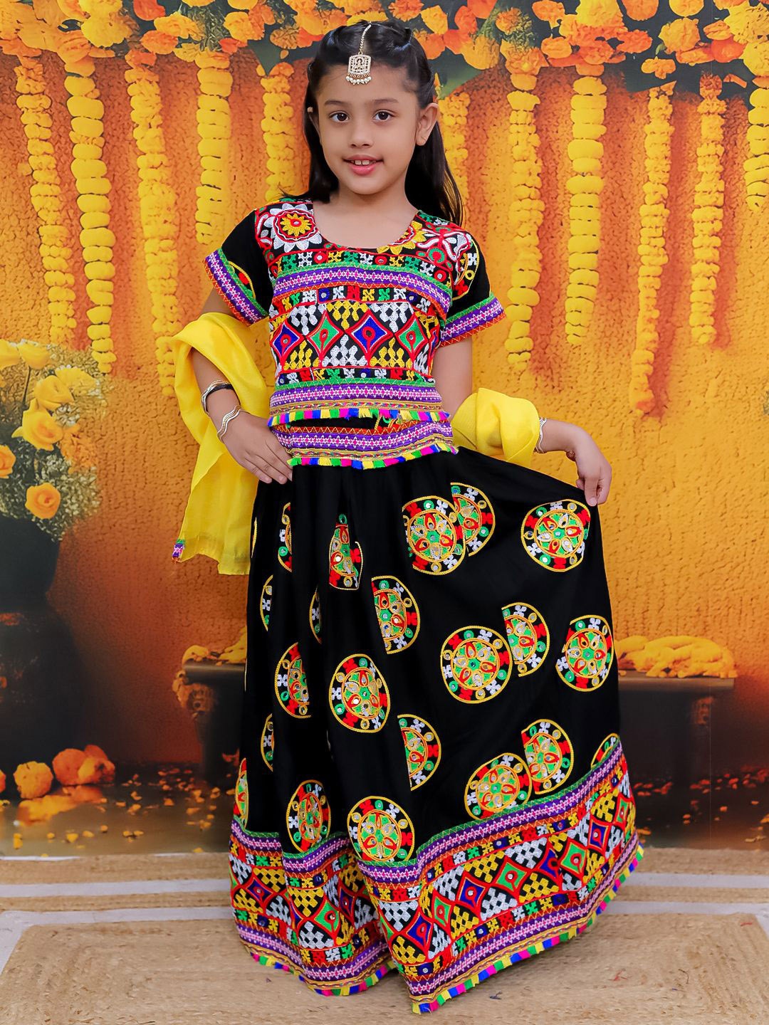 

BownBee Girls Embroidered Sequinned Ready to Wear Lehenga & Blouse With Dupatta, Black