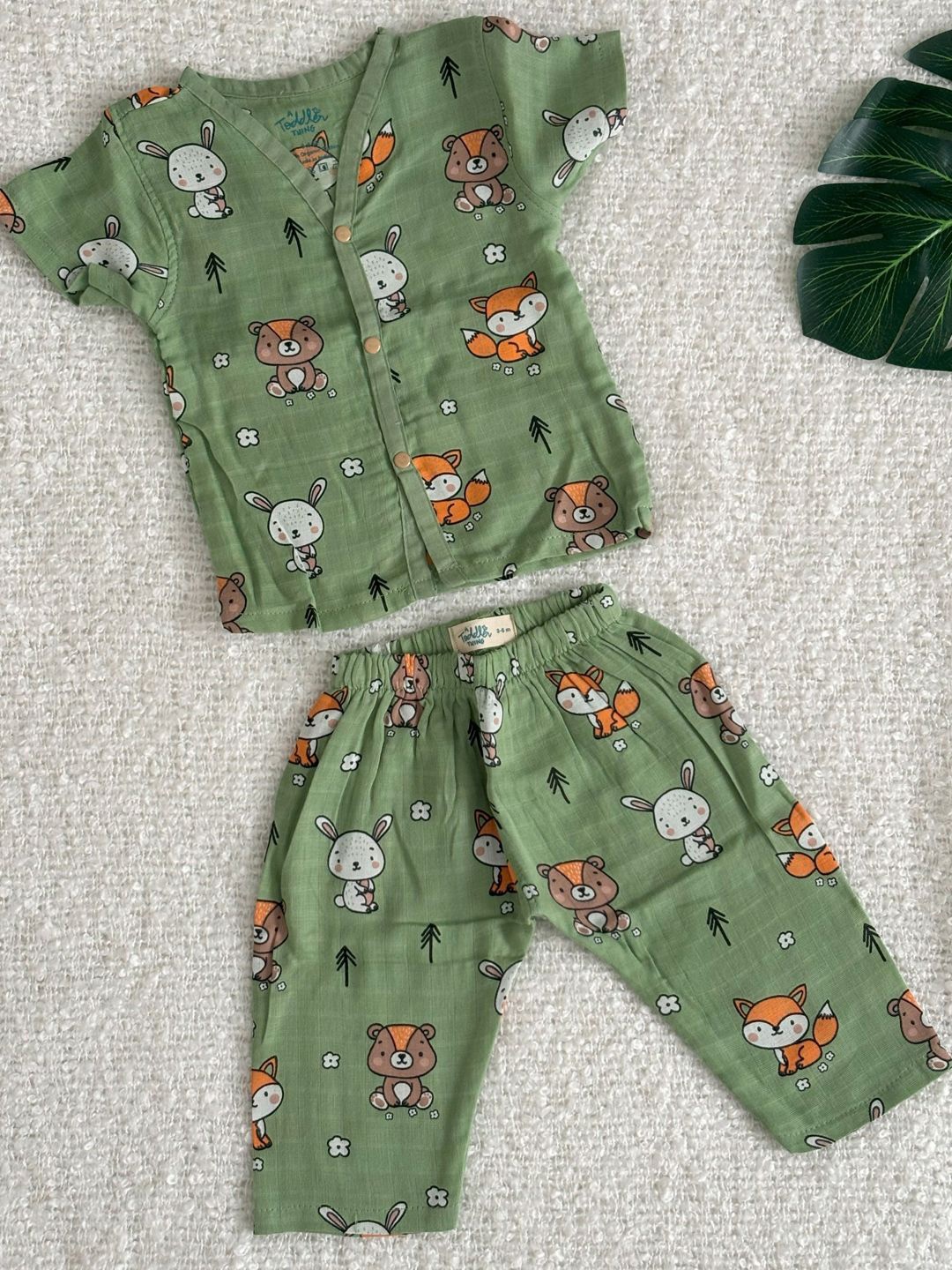 

A Toddler Thing Kids Conversational Printed Night suit, Green