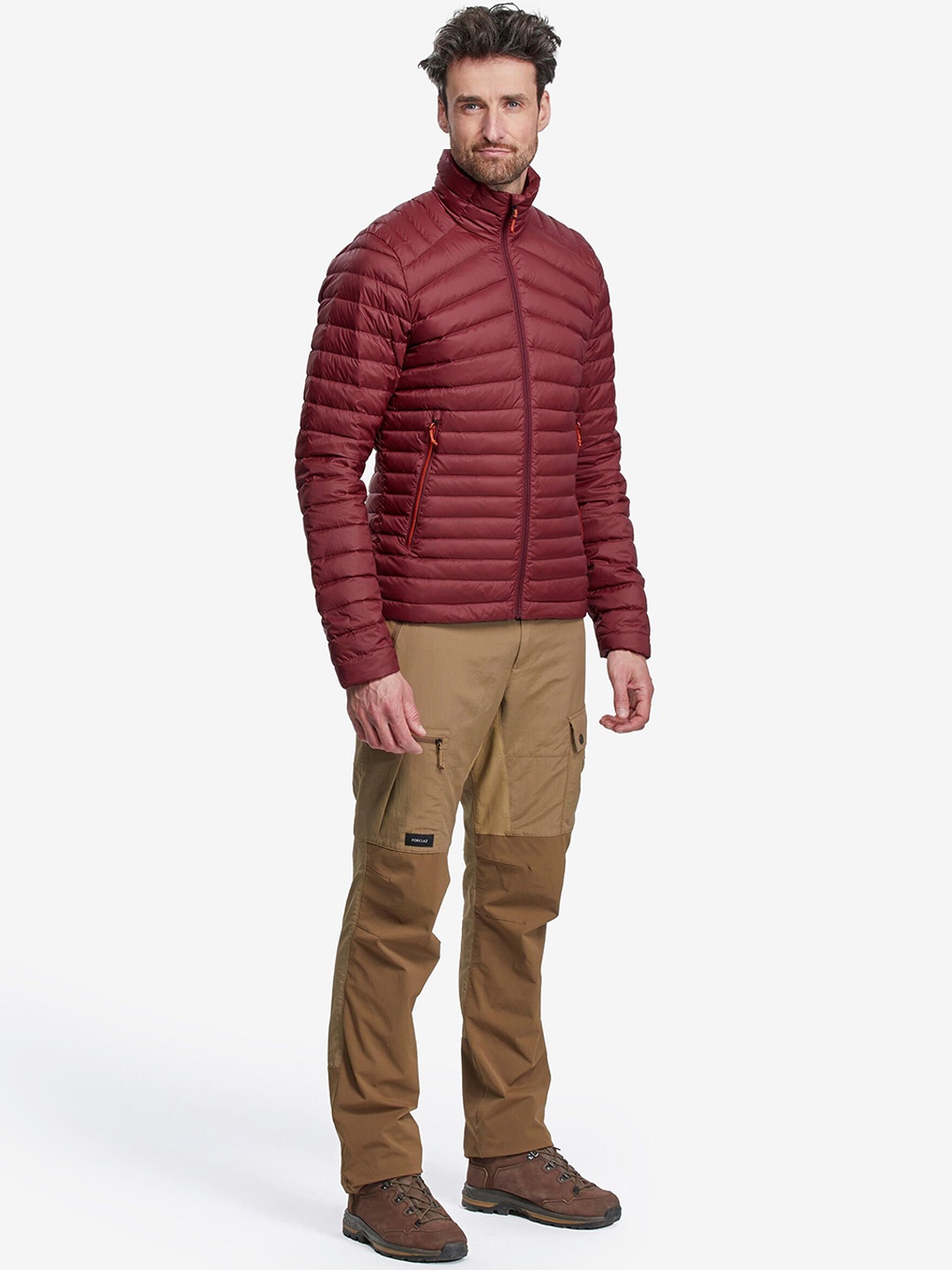 

FORCLAZ By Decathlon Solid Burgundy Upto -5 Degrees Non-Hooded Down Feather Puffer Jacket