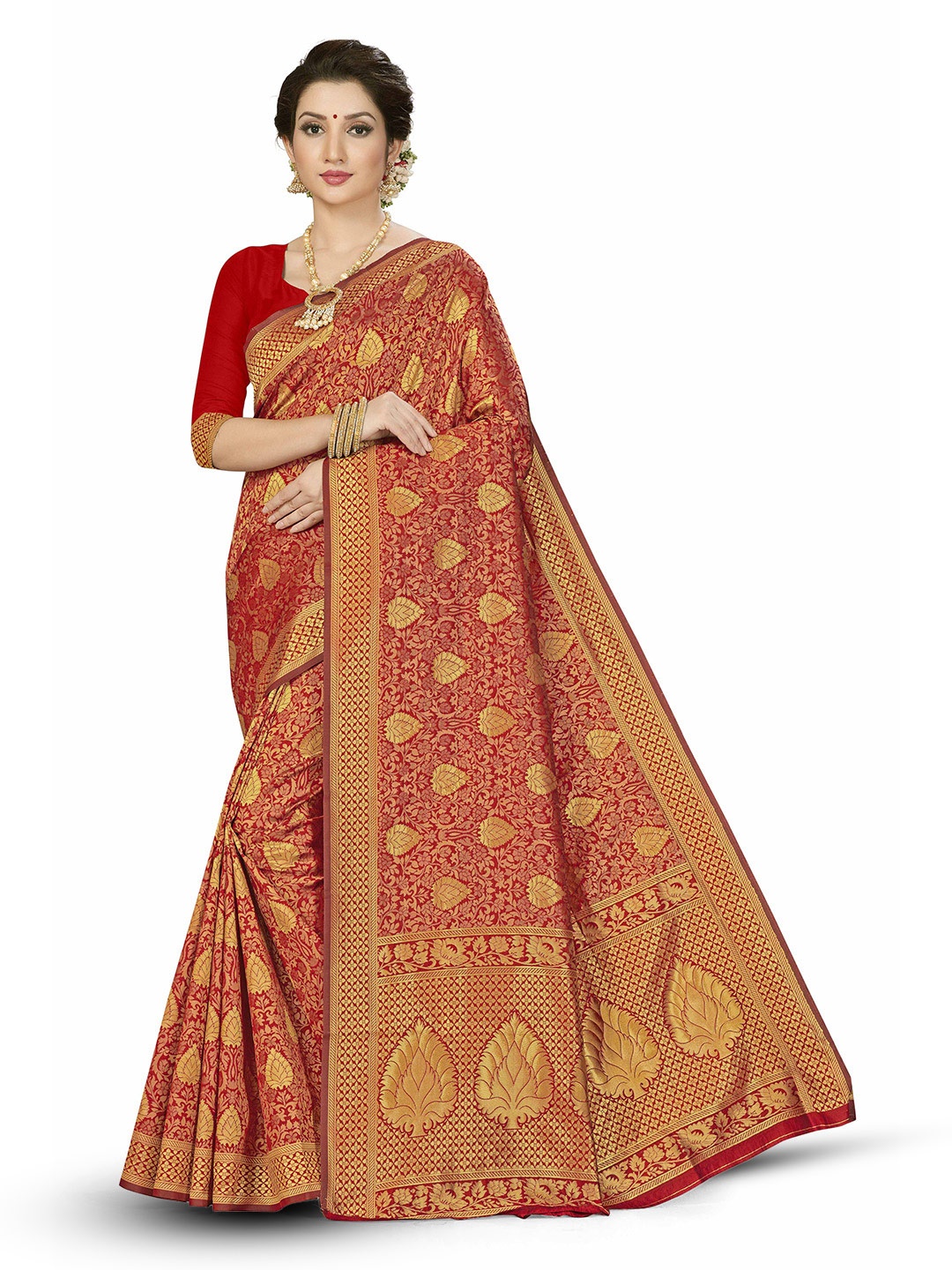 

Maroosh Ethnic Motifs Zari Banarasi Saree, Red