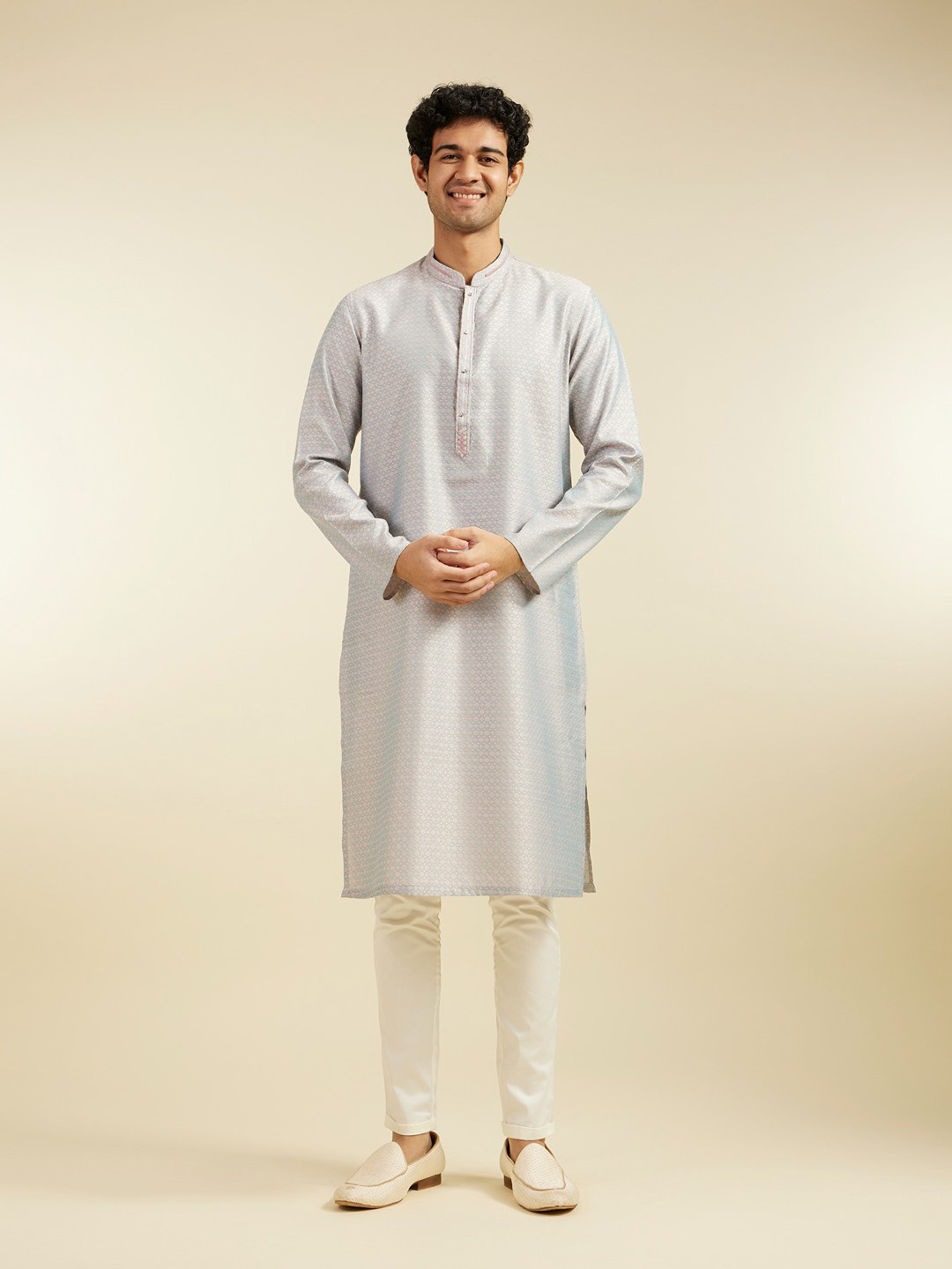 

Diwas by Manyavar Men Floral Woven Design Jacquard Weave Straight Kurta, Grey