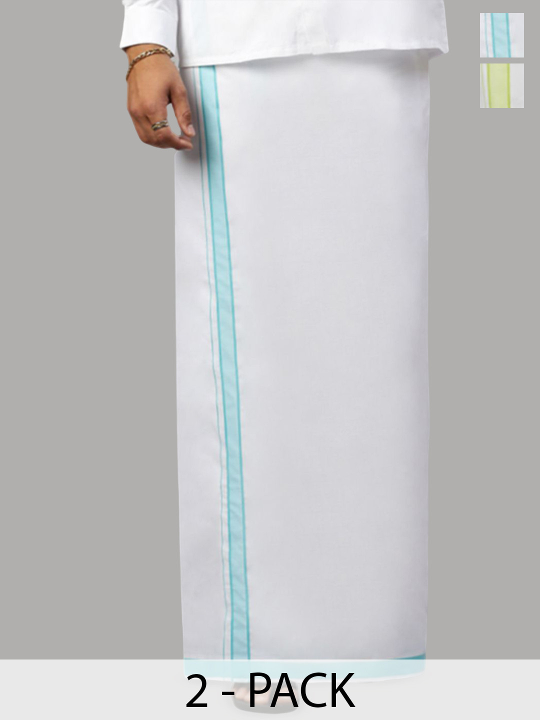 

Ramraj Men Pack Of 2 Solid Fancy Border Dhotis, White