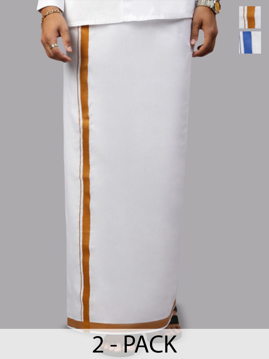 

Ramraj Pack of 2 Men Solid Border Dhoti, White