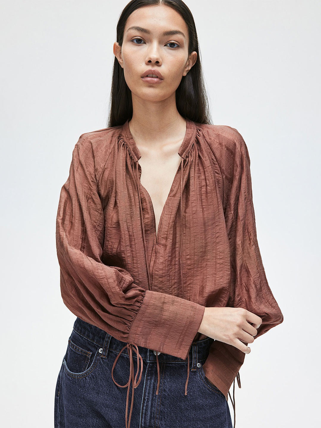 

H&M Tie-Up Blouson Top, Orange