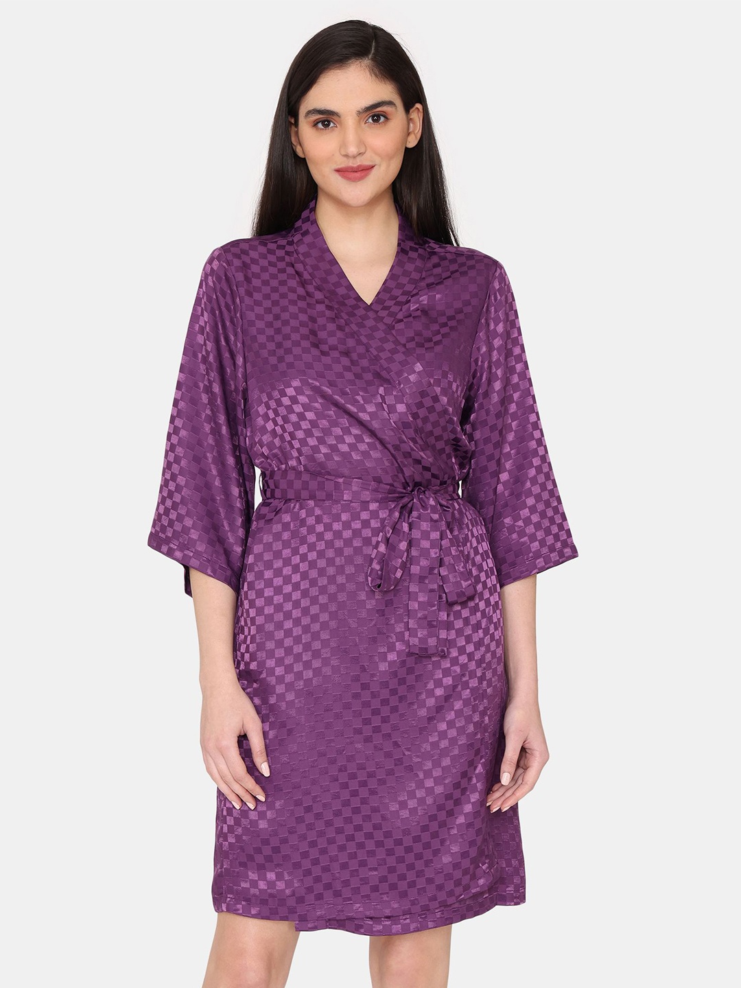

Zivame Women Checked Sheen Woven Robe, Purple