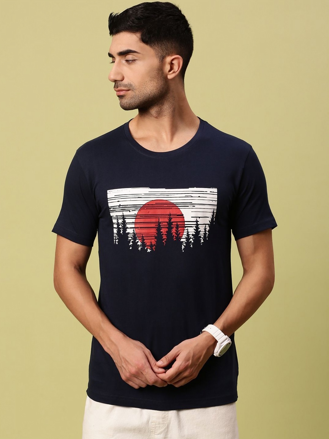 

Urban Dog Men Graphic Printed Round Neck Cotton T-shirt, Navy blue