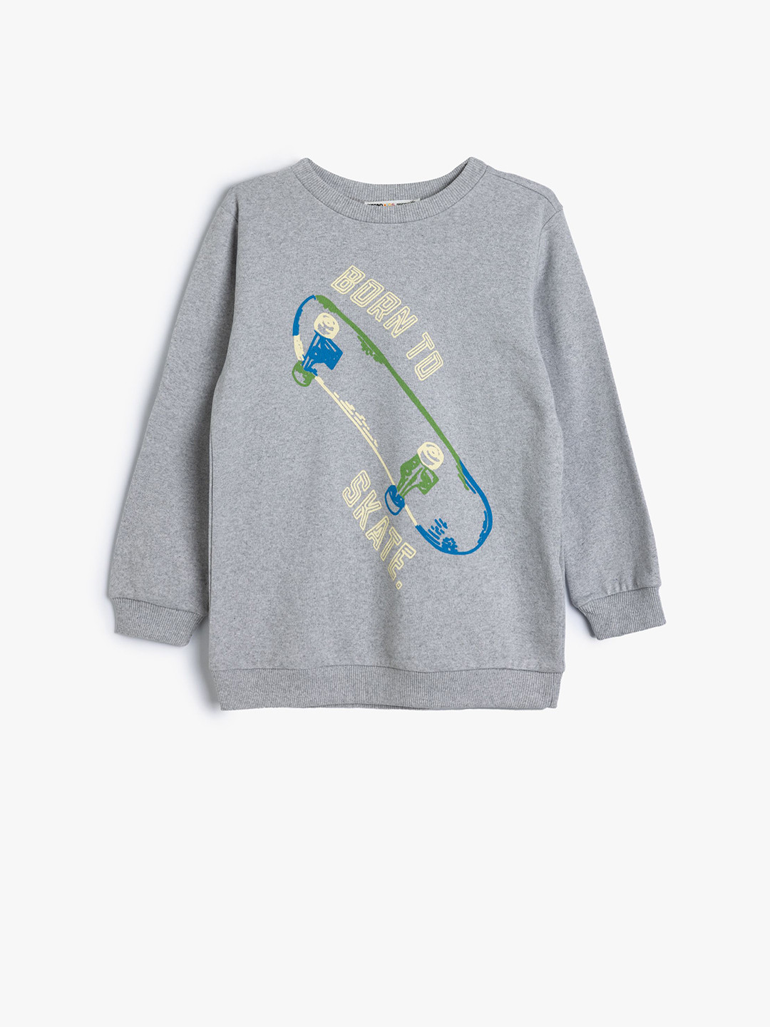 

Koton Boys Graphic Printed Round Neck Cotton Pullover Sweatshirt, Grey