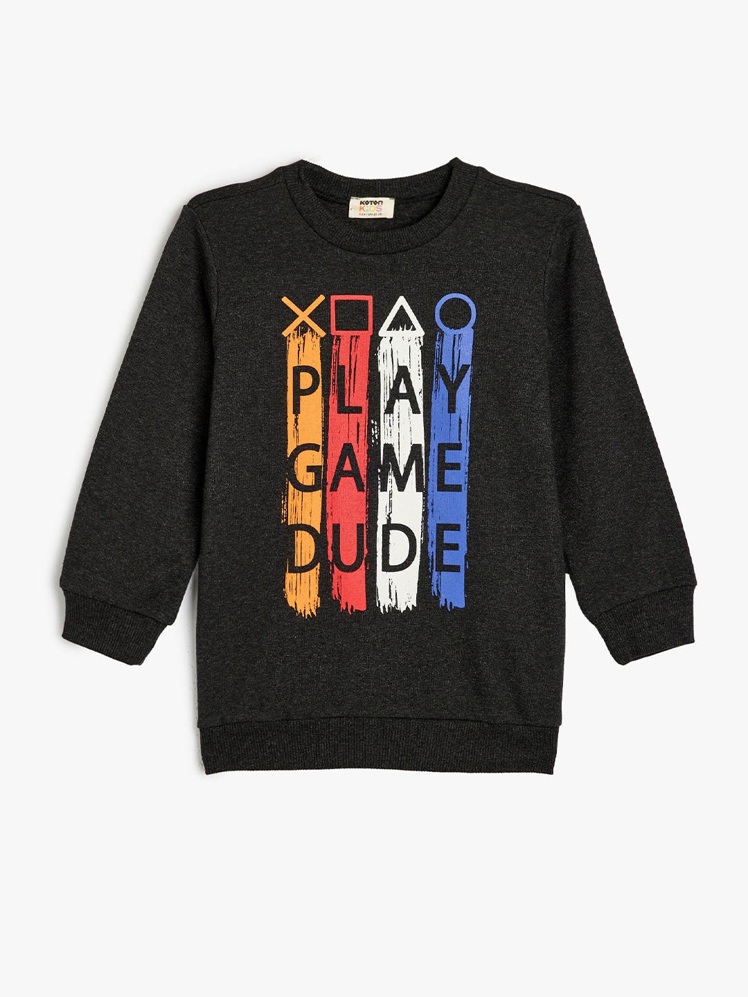 

Koton Boys Typography Printed Round Neck Cotton Pullover Sweatshirt, Charcoal