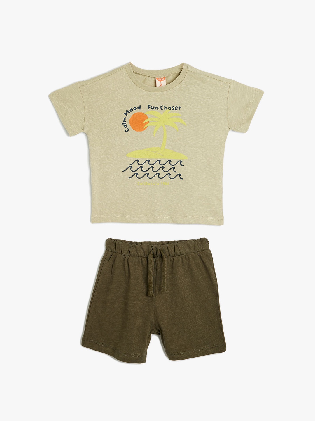 

Koton Boys Printed Round Neck Short Sleeves Pure Cotton T-Shirt With Shorts, Beige