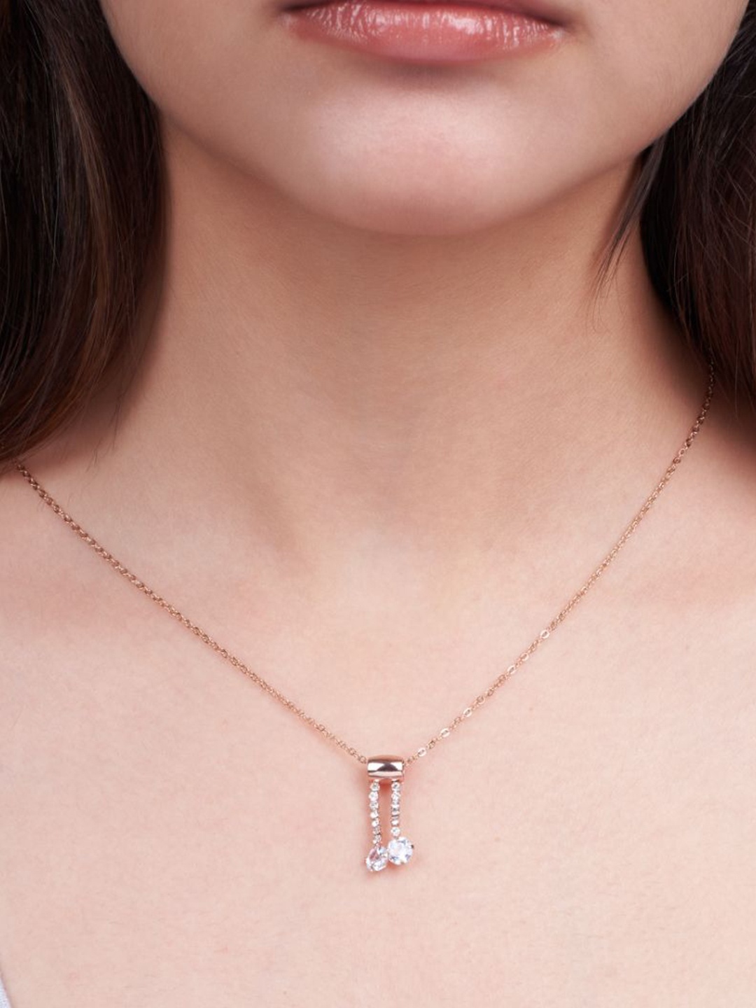

SALTY Versatile Flip Rose Gold Plated Stone-Studded Pendant With Chain