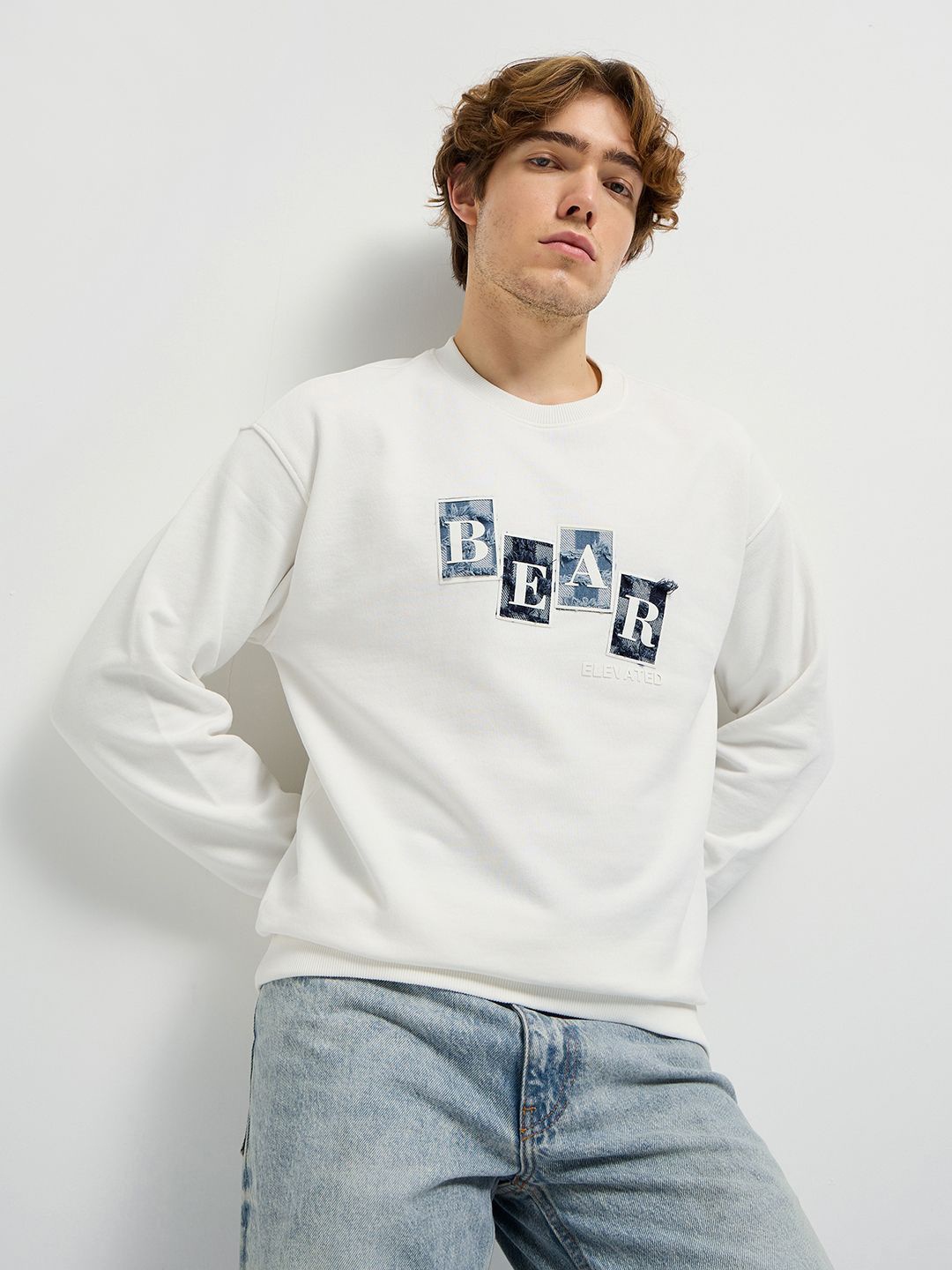 

THE BEAR HOUSE Men Typography Printed Round Neck Cotton Pullover Sweatshirt, White