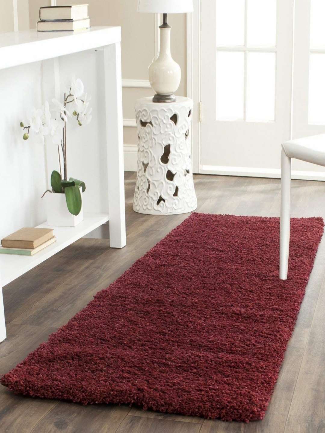 

Banchmark Home Furnishings Maroon Anti-Skid Woollen Bedside Runner Shaggy Carpet