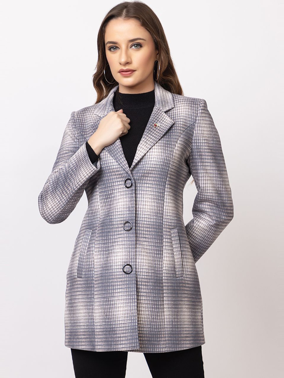 

TWENTY ME Checked Single-Breasted Overcoat, Mauve