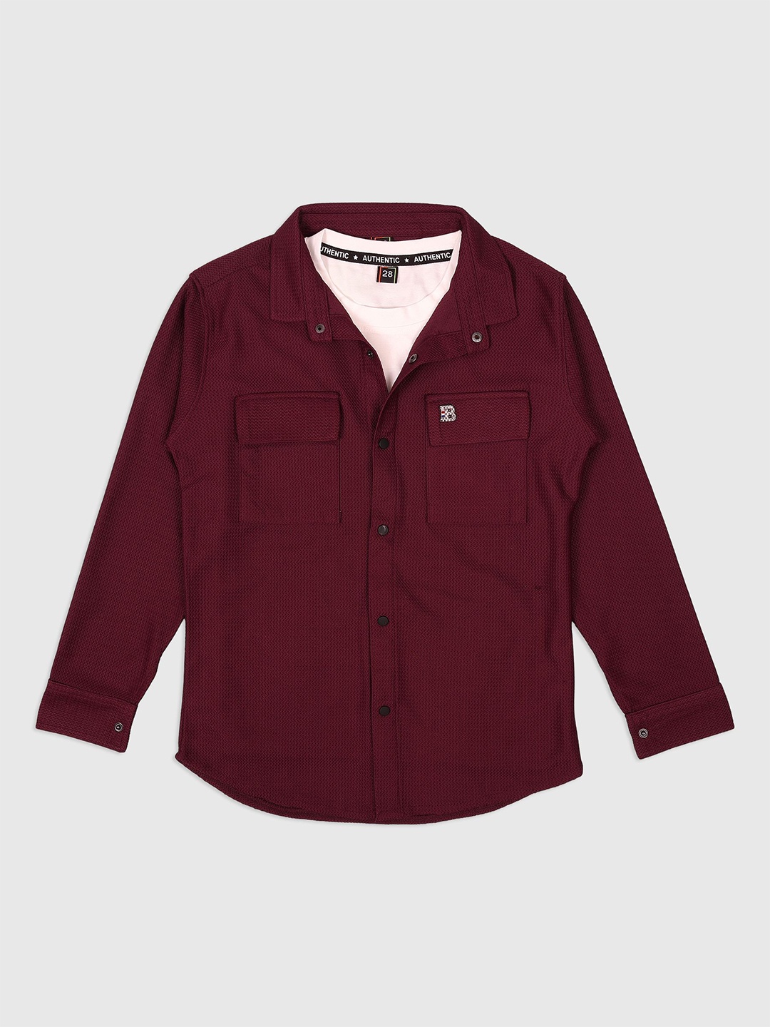 

CHUNMUN Boys Spread Collar Solid Cotton Casual Shirt, Maroon