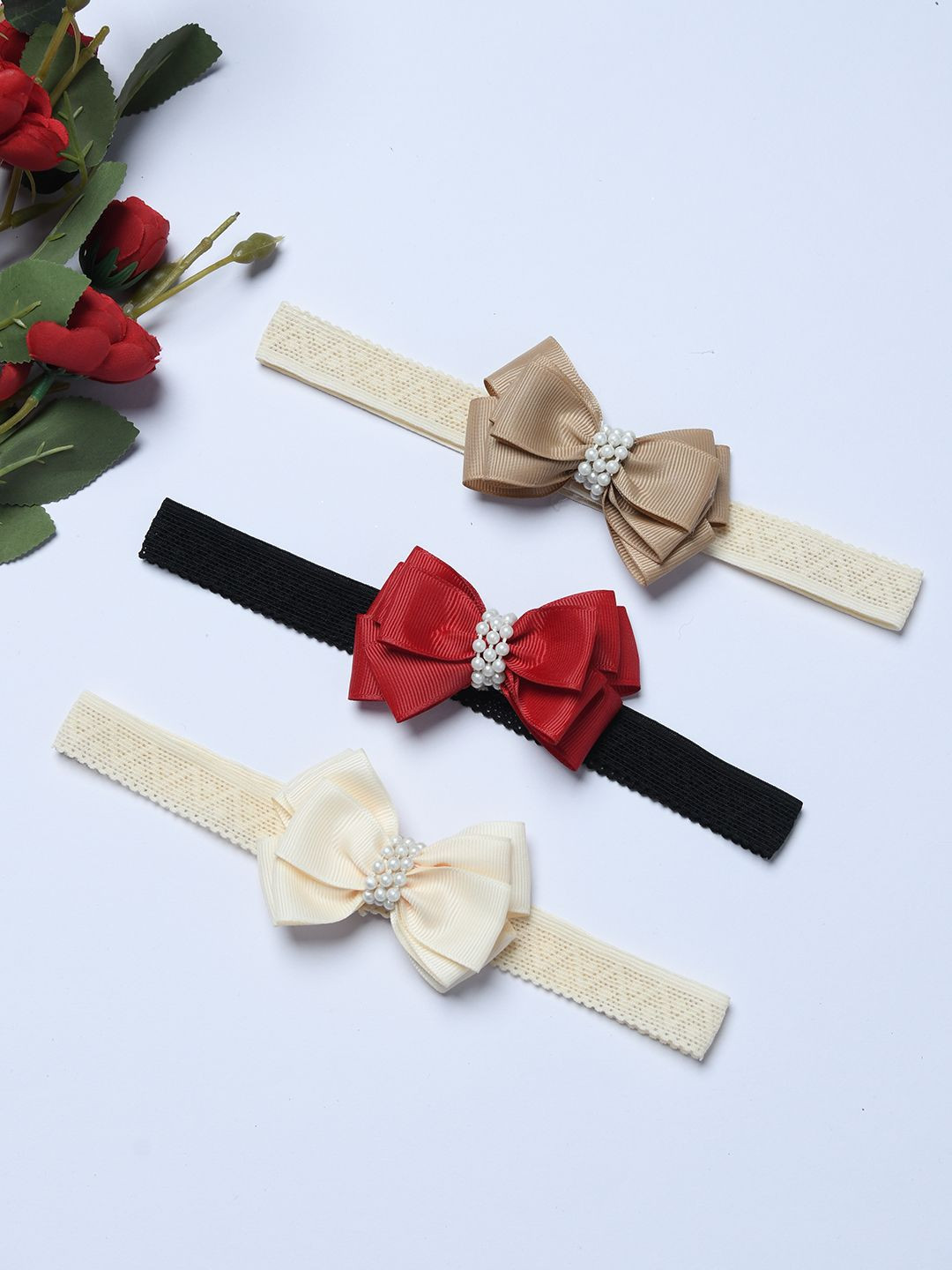 

FUNKRAFTS Girls Set of 3 Bow Embellished Hairbands, White