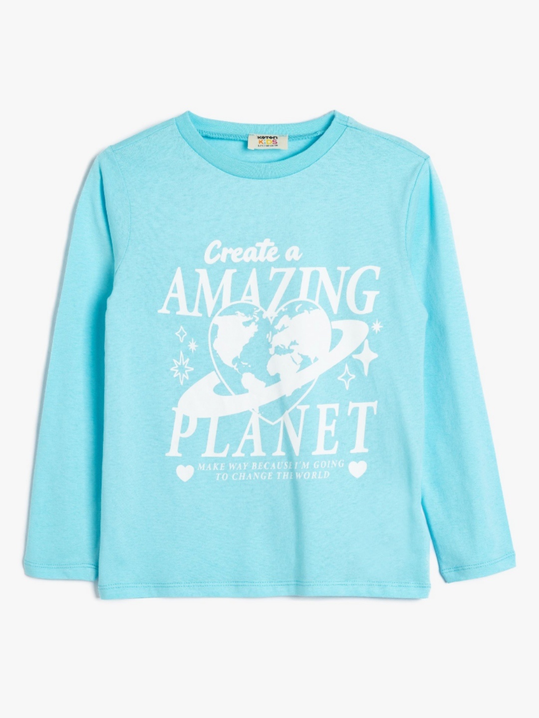 

Koton Girls Typography Printed Round Neck Cotton T-shirt, Blue