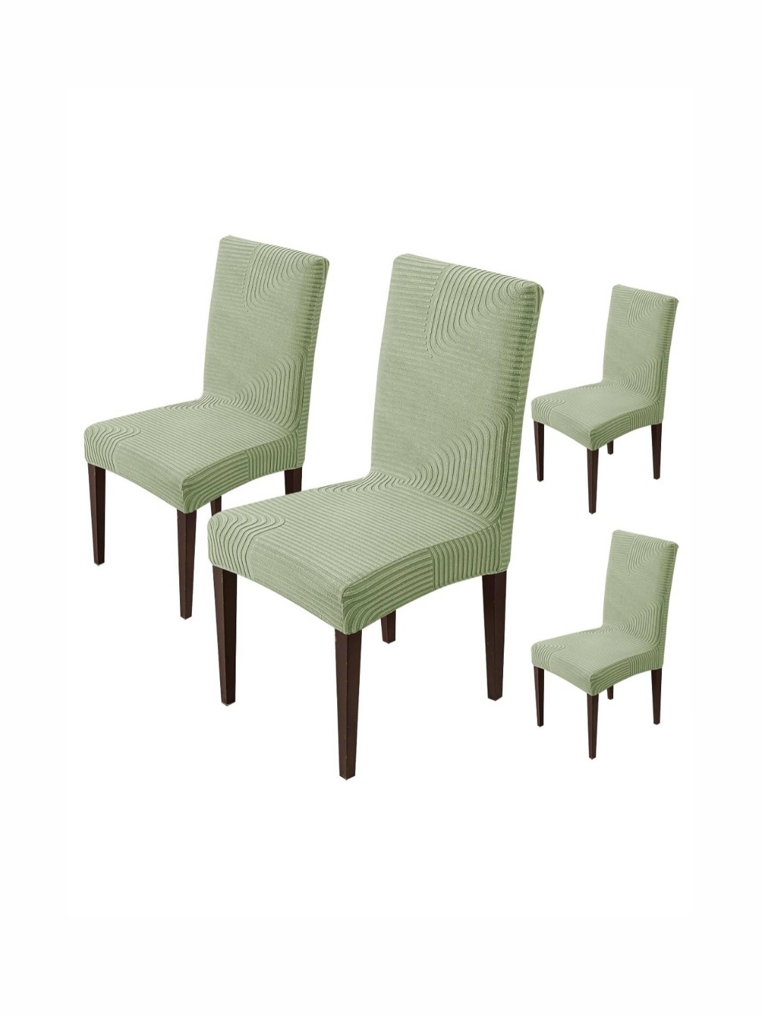 

HOUSE OF QUIRK Green 4 Pieces Striped Jacquard Removable Chair Covers