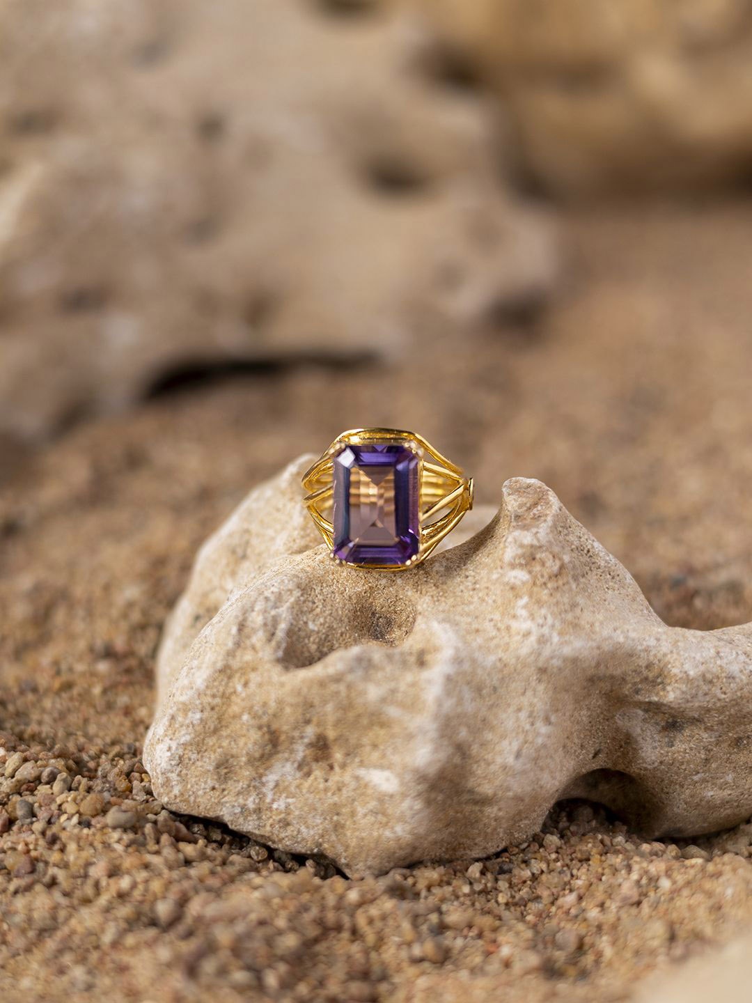 

Stone Story By Shruti 925 Sterling Silver 18K Gold-Plated Amethyst-Studded Adjustable Ring
