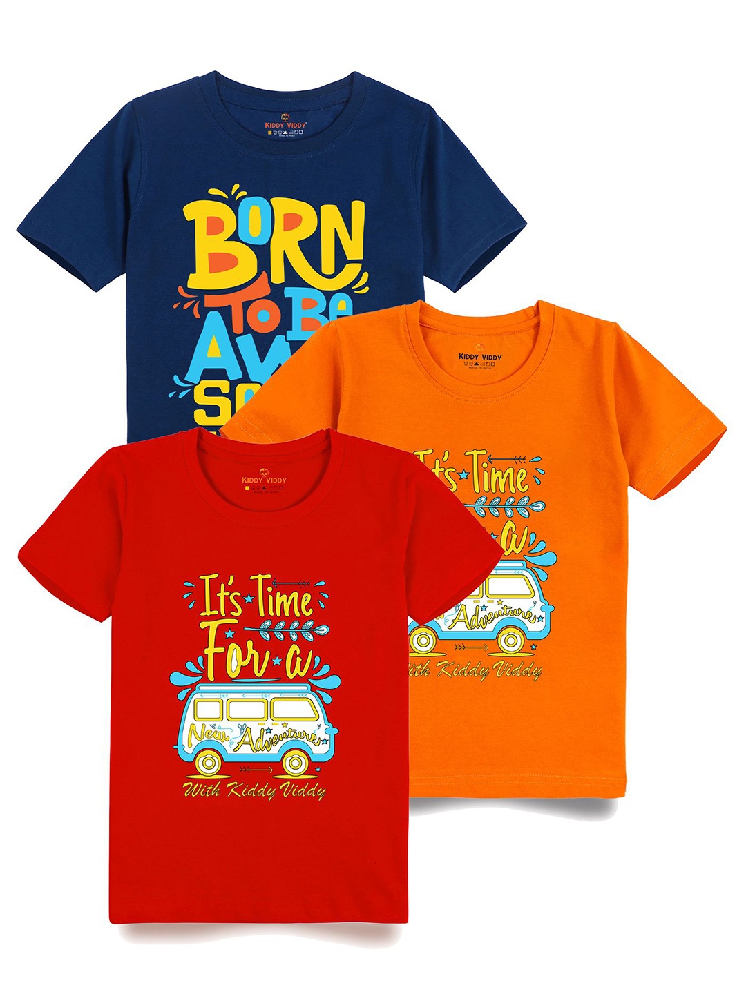 

AUSK Boys Pack Of 3 Graphic Printed Round Neck Cotton T-shirts, Orange