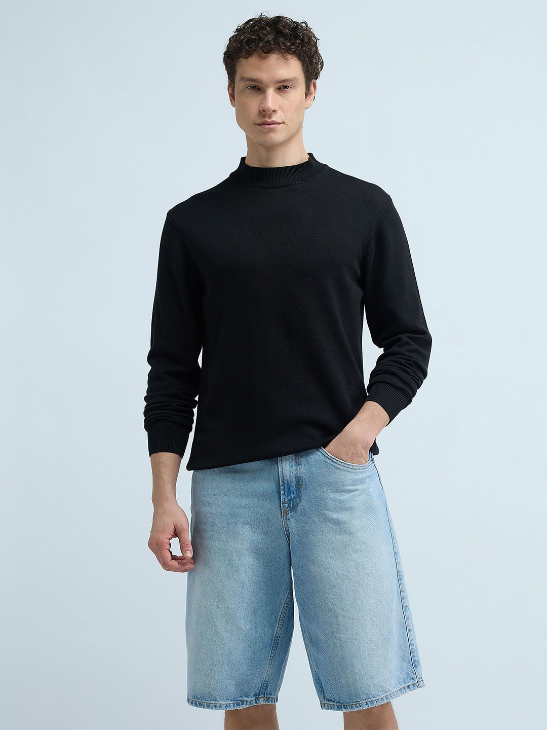 

Flying Machine Men Solid Round Neck Pure Cotton Pullover Sweater, Black