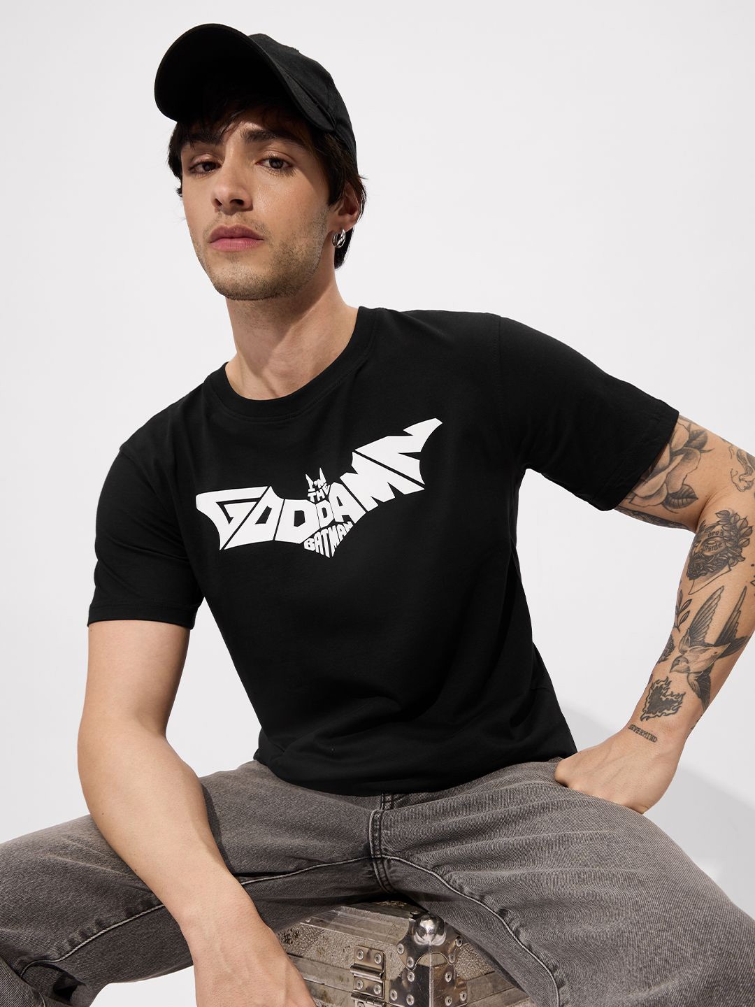 

The Souled Store Men Batman Typography Printed Round Neck Cotton T-shirt, Black