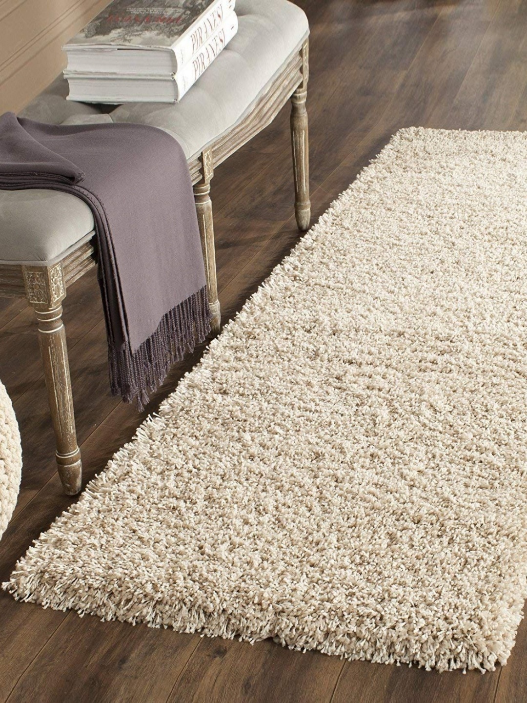 

Banchmark Home Furnishings Beige Solid Shaggy Woollen Carpet