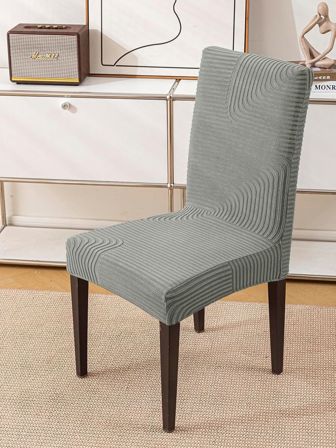 

HOUSE OF QUIRK Grey 2 Pieces Self Design Jacquard Removable Chair Covers