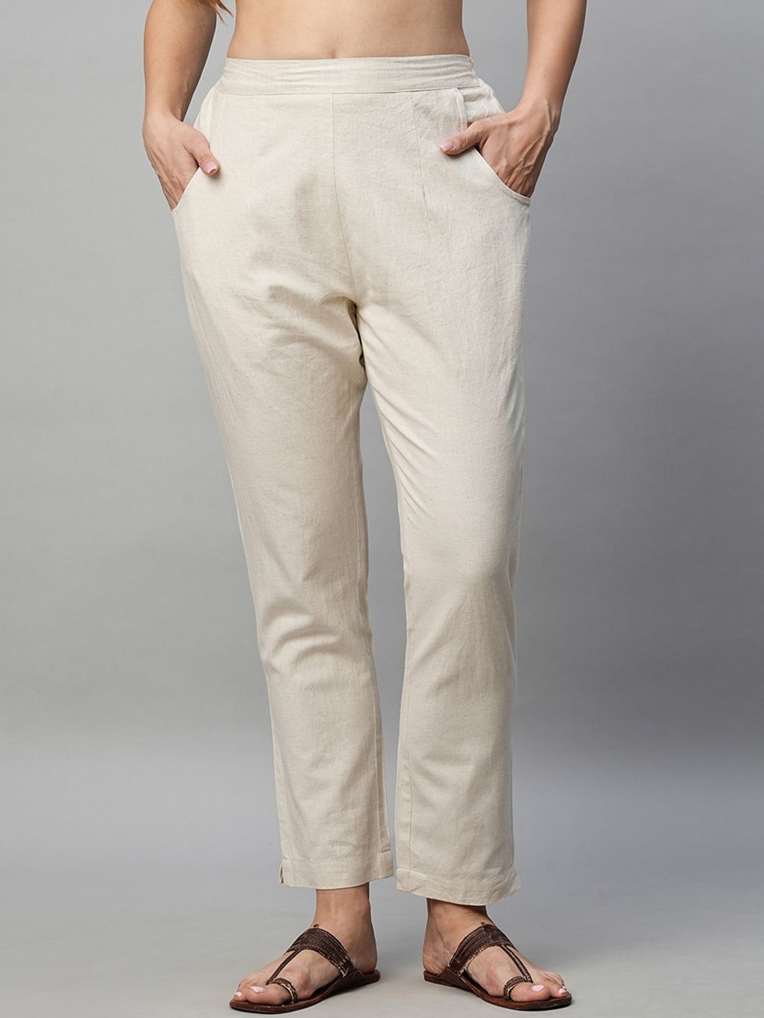 

Babli Women Comfort Straight Fit Trousers, Cream