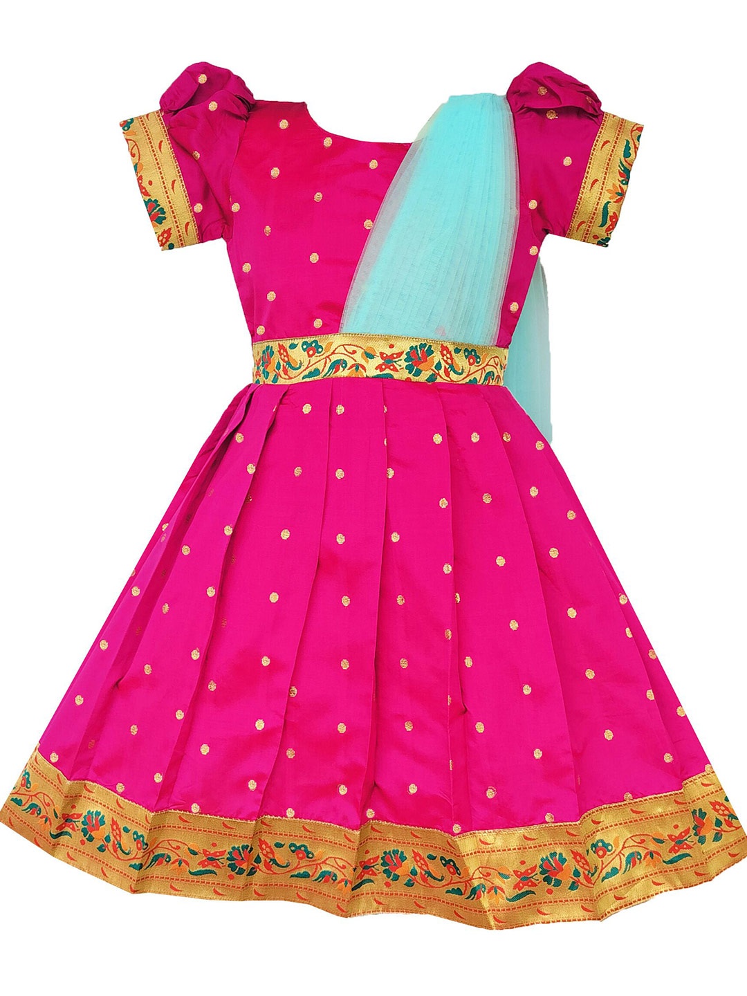 

BAESD Girls Ethnic Embellished Paithani Half Saree Dress, Pink