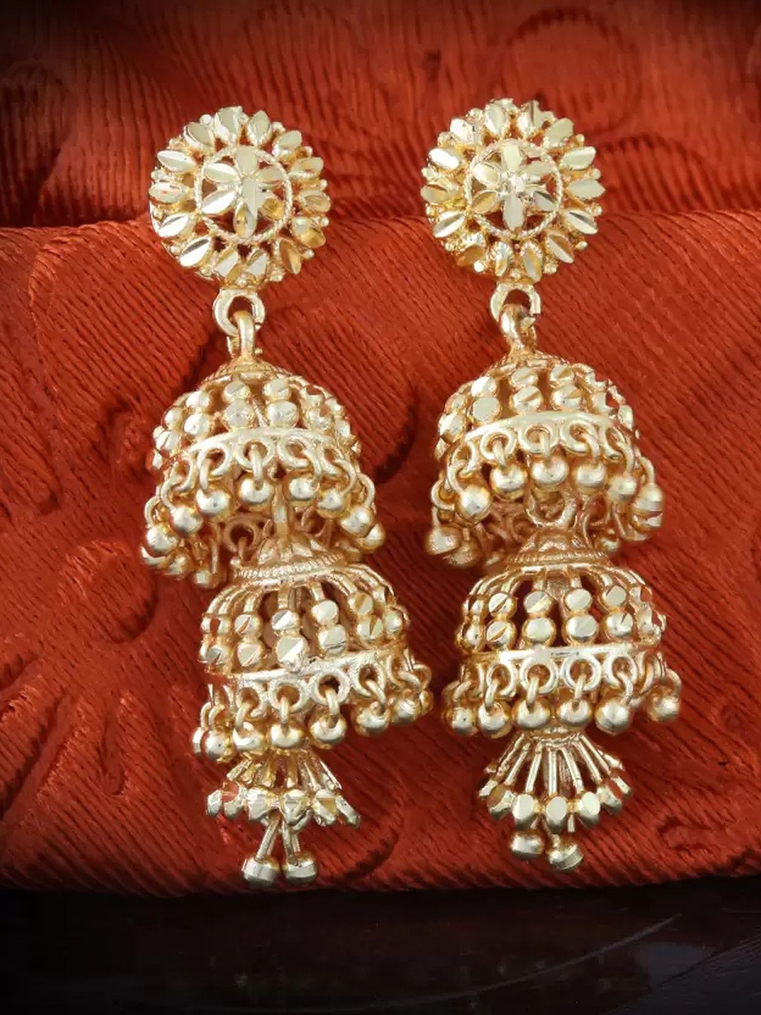 

Heer Collection Contemporary Jhumkas Earrings, Gold
