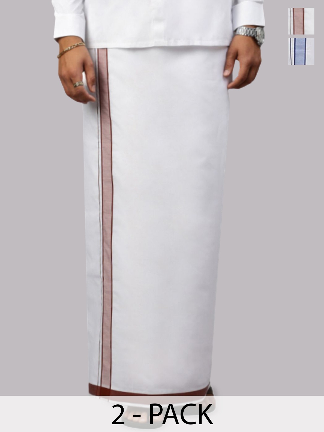 

Ramraj Pack of 2 Men Solid Border Dhoti, White