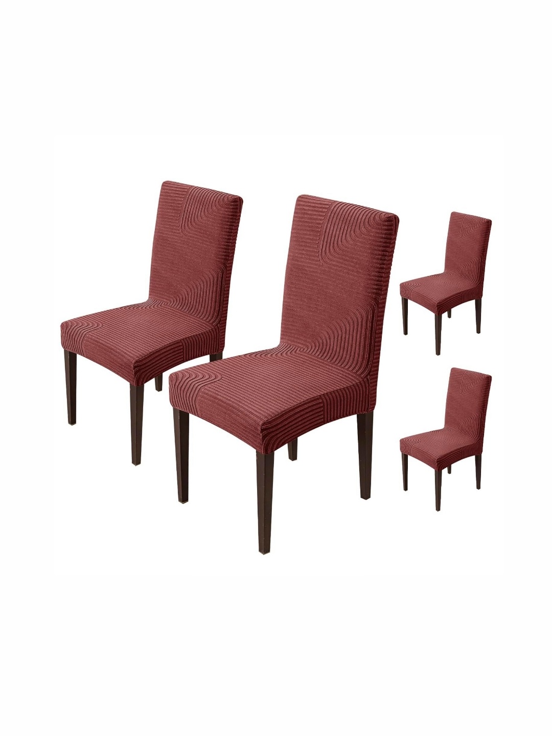 

HOUSE OF QUIRK Maroon 4 Pieces Striped Stretchable Jacquard Removable Chair Covers