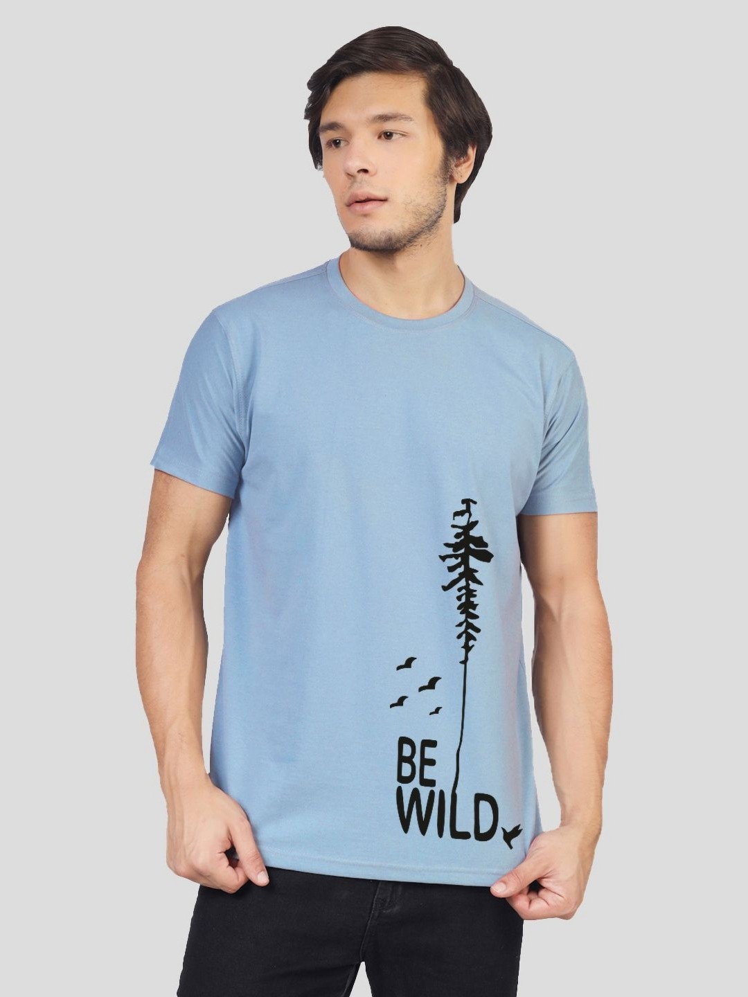 

Greylongg Men Graphic Printed Round Neck Cotton T-shirt, Blue