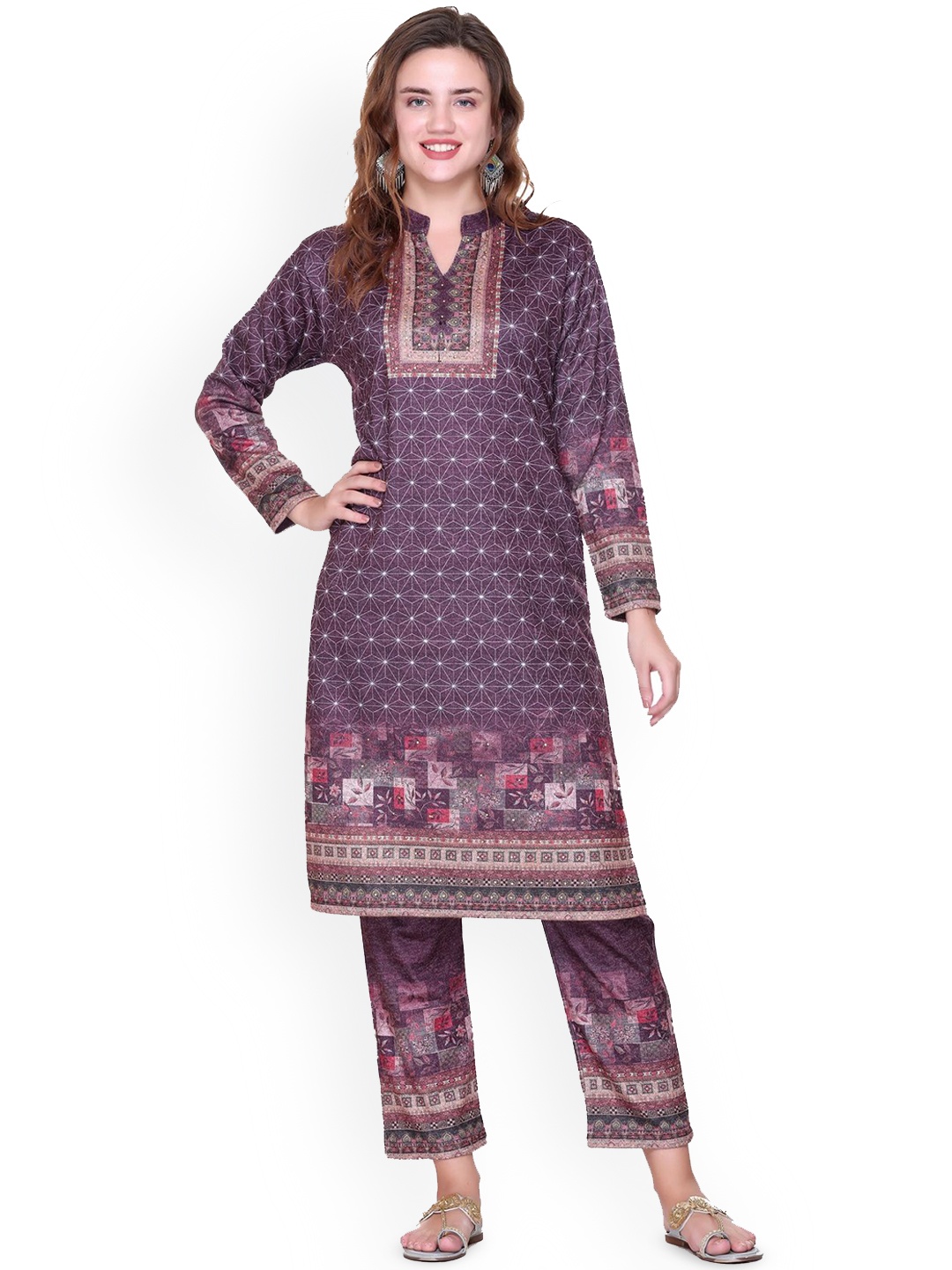 

Melvin Women Ethnic Motifs Printed Regular Kurta with Trousers & With Dupatta, Purple