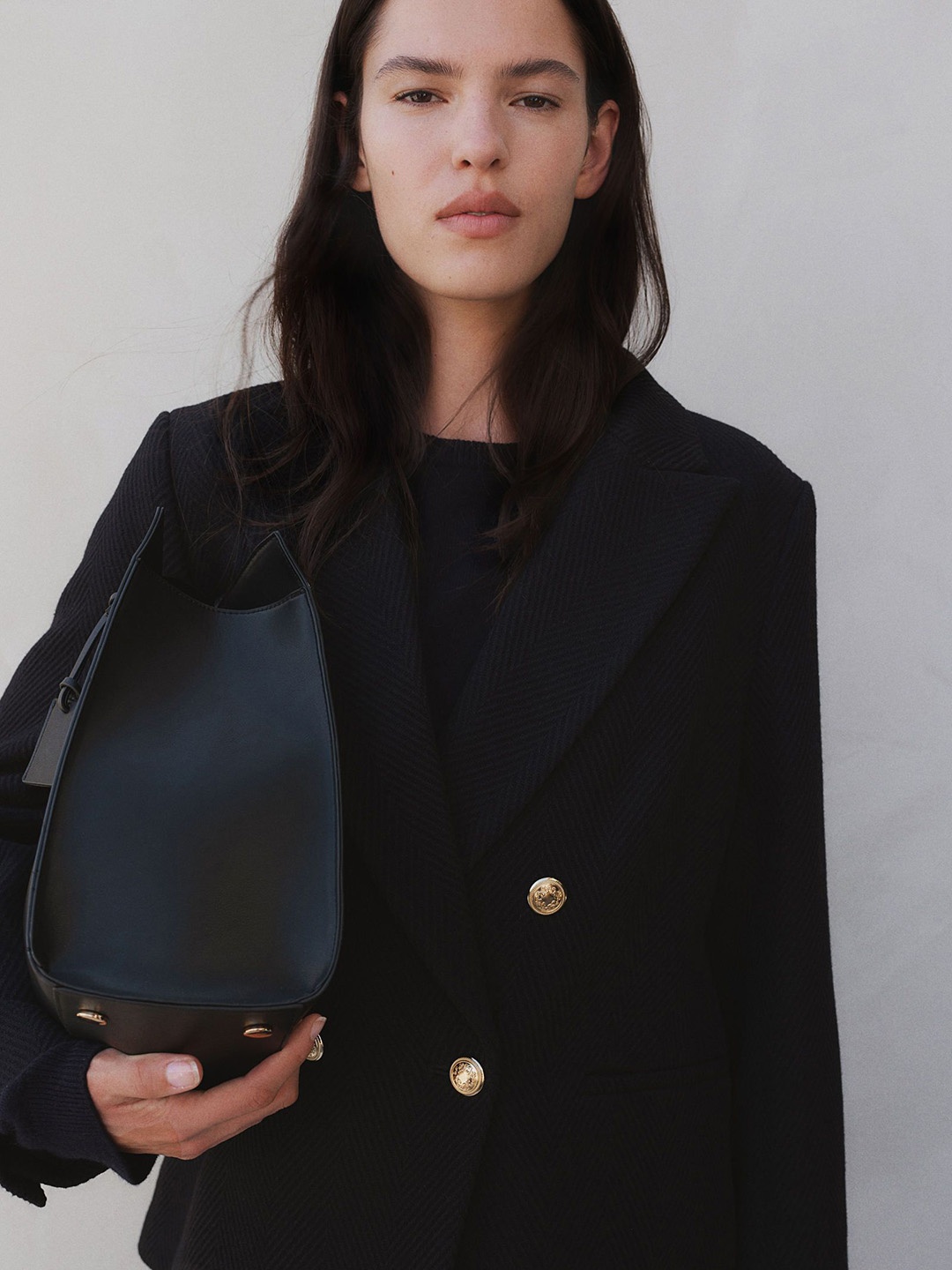 

H&M Textured-Weave Blazer, Navy blue