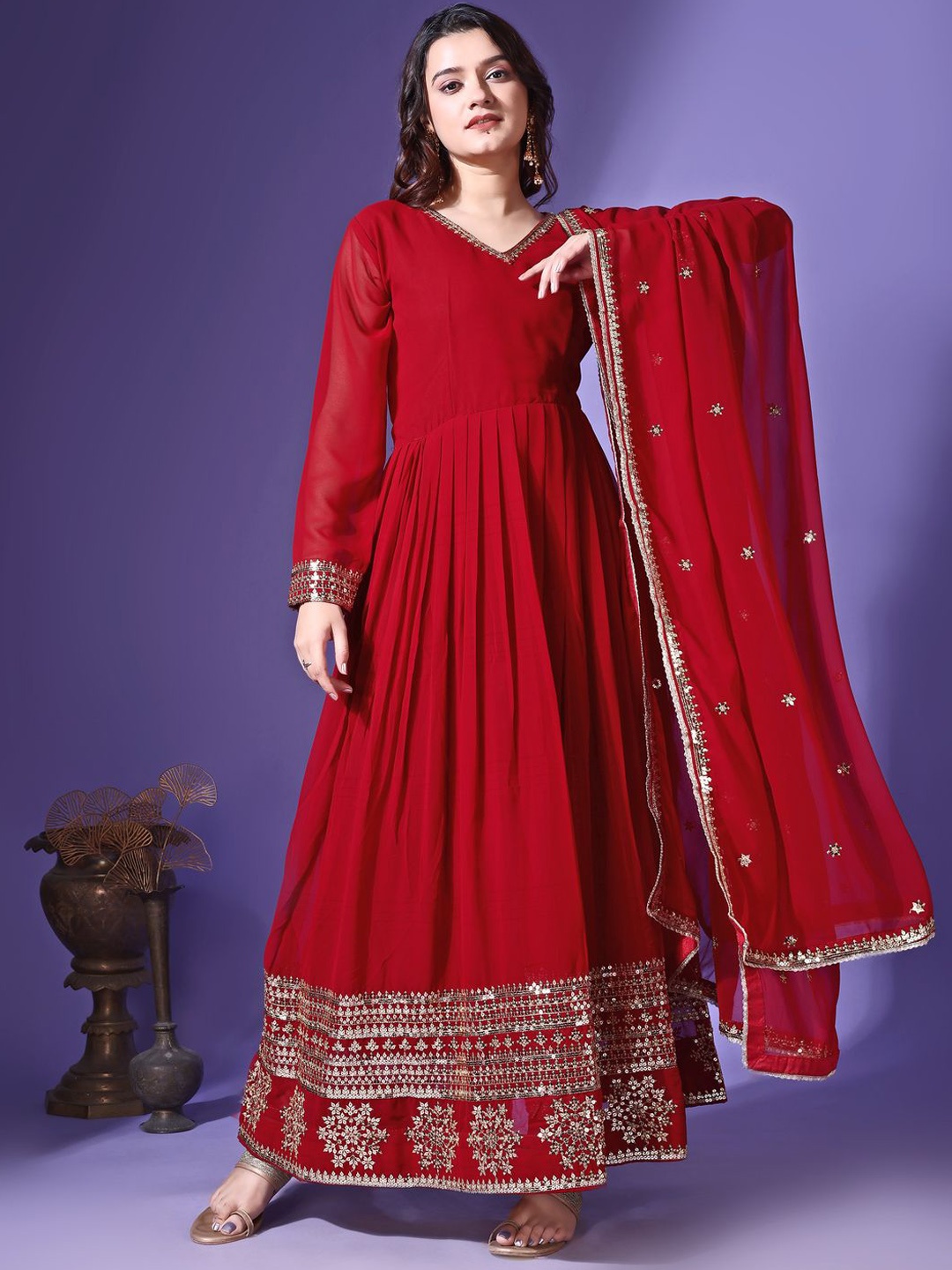 

Fashionuma Women Ethnic Motifs Embroidered Regular Kurta with Pyjamas & With Dupatta, Maroon