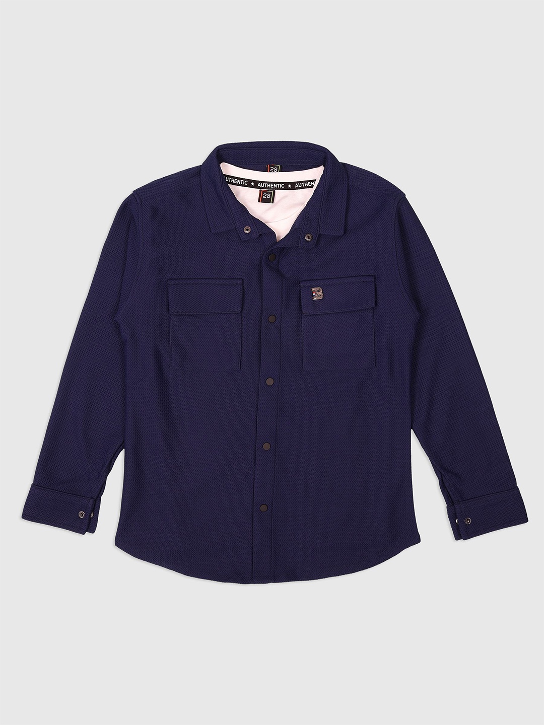 

CHUNMUN Boys Spread Collar Solid Cotton Casual Shirt, Navy blue