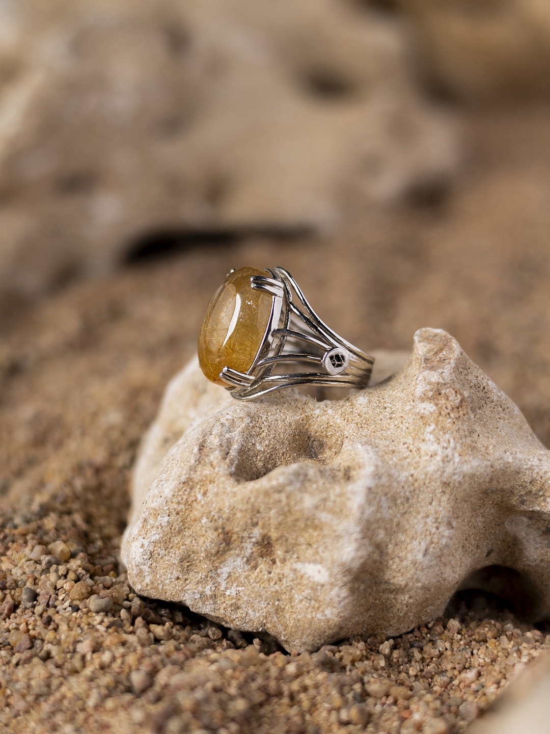 

Stone Story By Shruti Rhodium-Plated Stone Studded Finger Ring, Gold