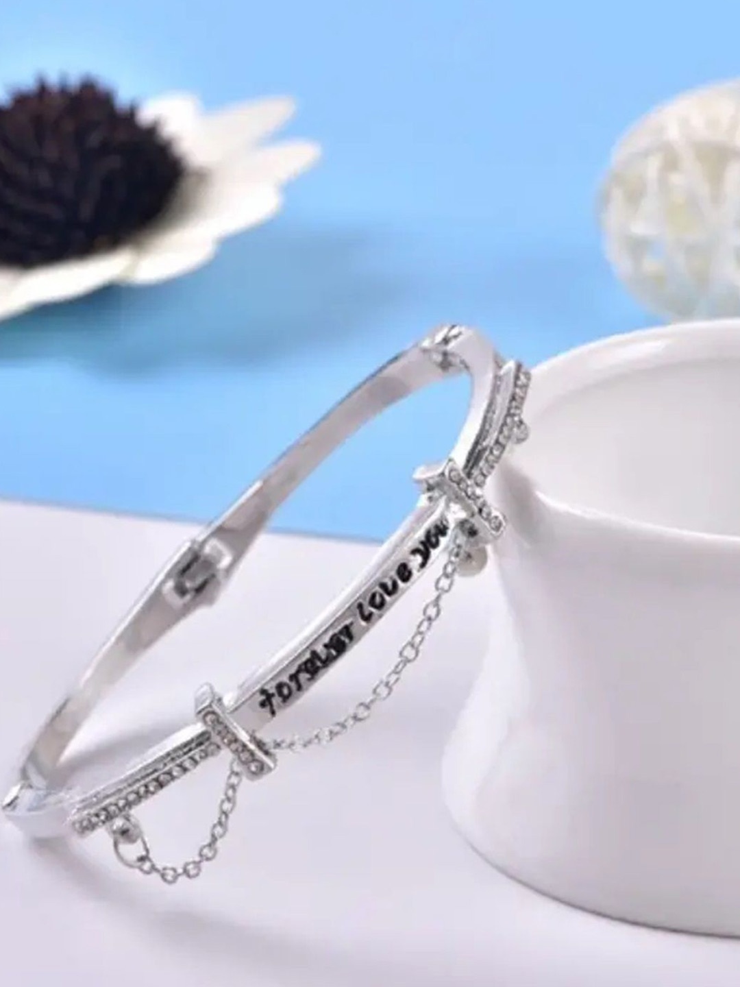 

WATCHSTAR Silver Plated Artificial Stones Studded Antique Bangle-Style Bracelet