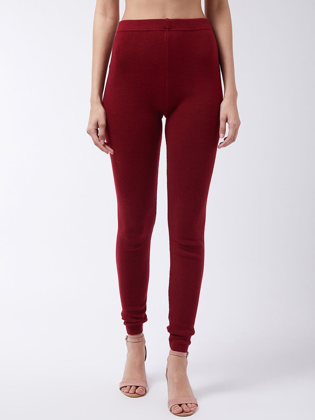 

RVK Solid Mid-Rise Ankle-Length Leggings, Maroon