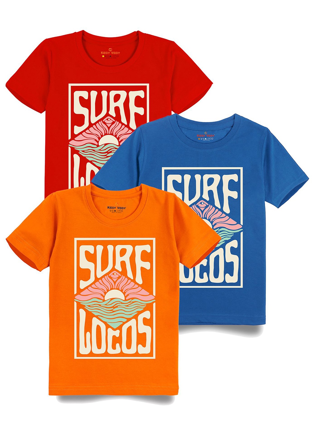 

AUSK Boys Pack Of 3 Graphic Printed Round Neck Cotton T-shirts, Blue