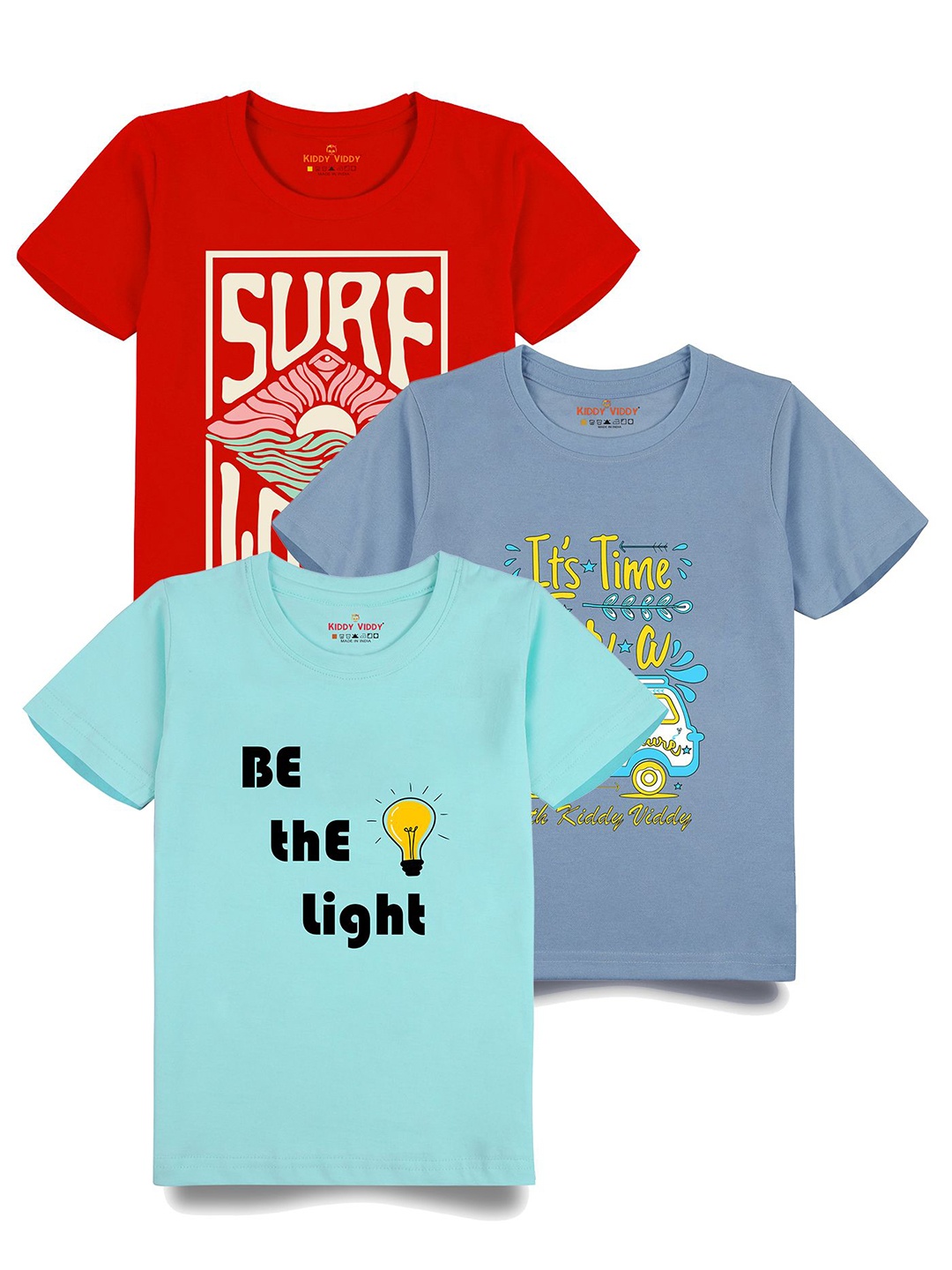 

AUSK Boys Pack Of 3 Graphic Printed Round Neck Cotton T-shirts, Sea green