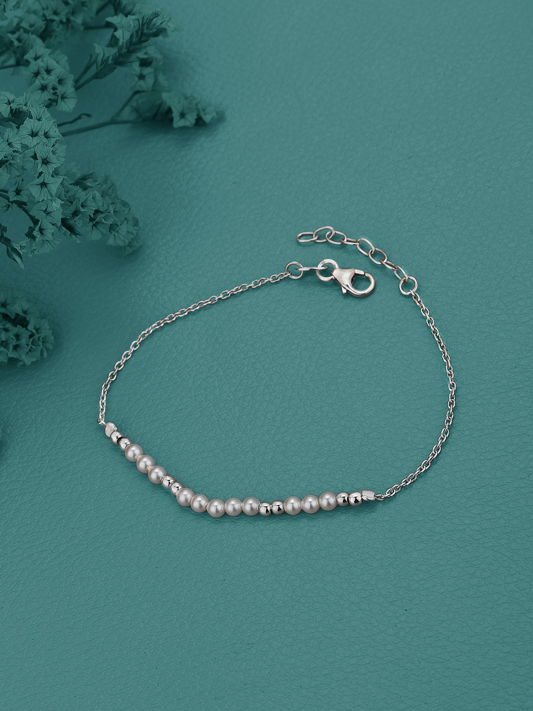 

Sangria Rhodium-Plated 925 Sterling Silver Pearls Link Bracelet