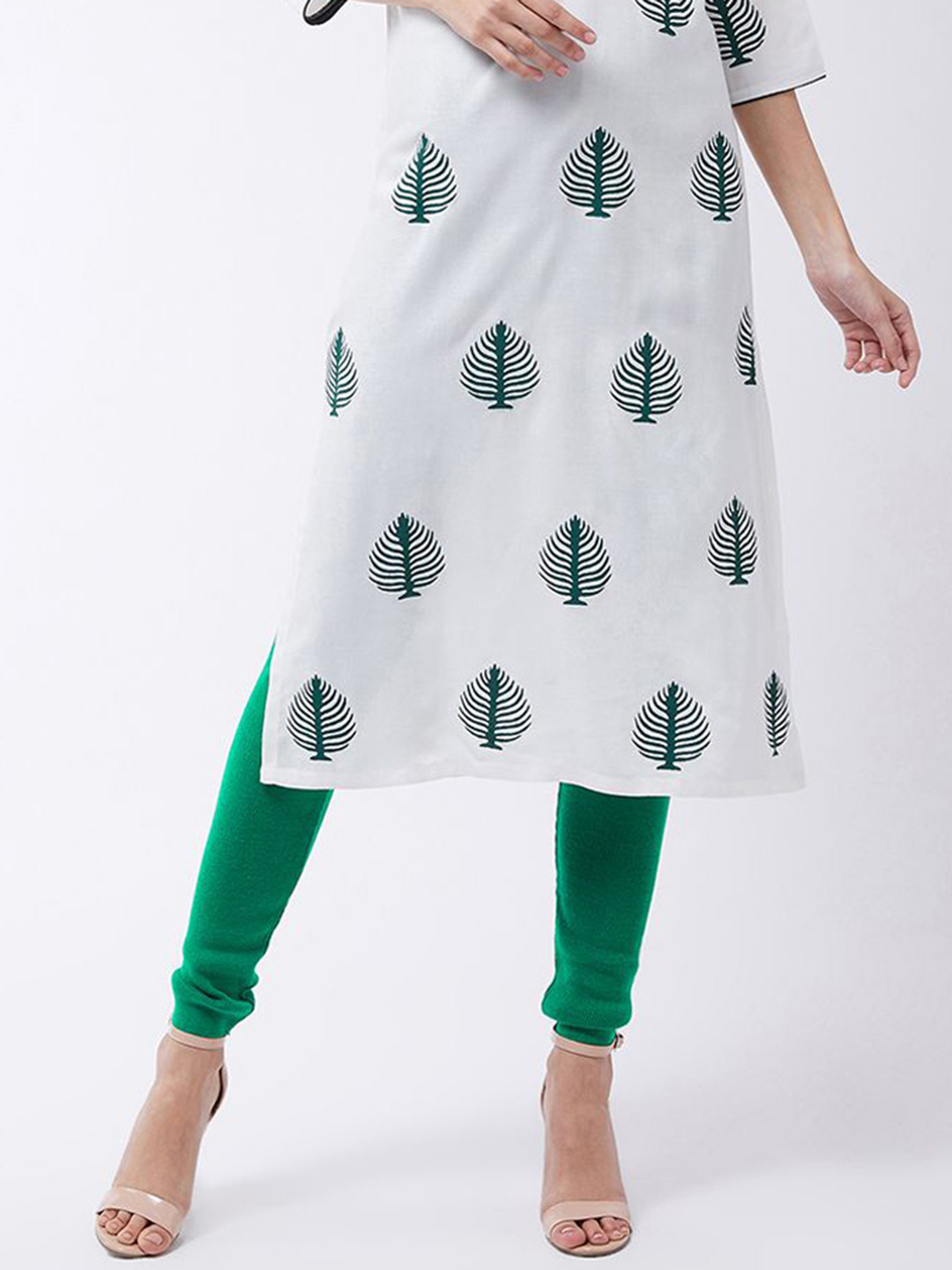 

RVK Women Slim-Fit Churidar-Length Leggings, Green
