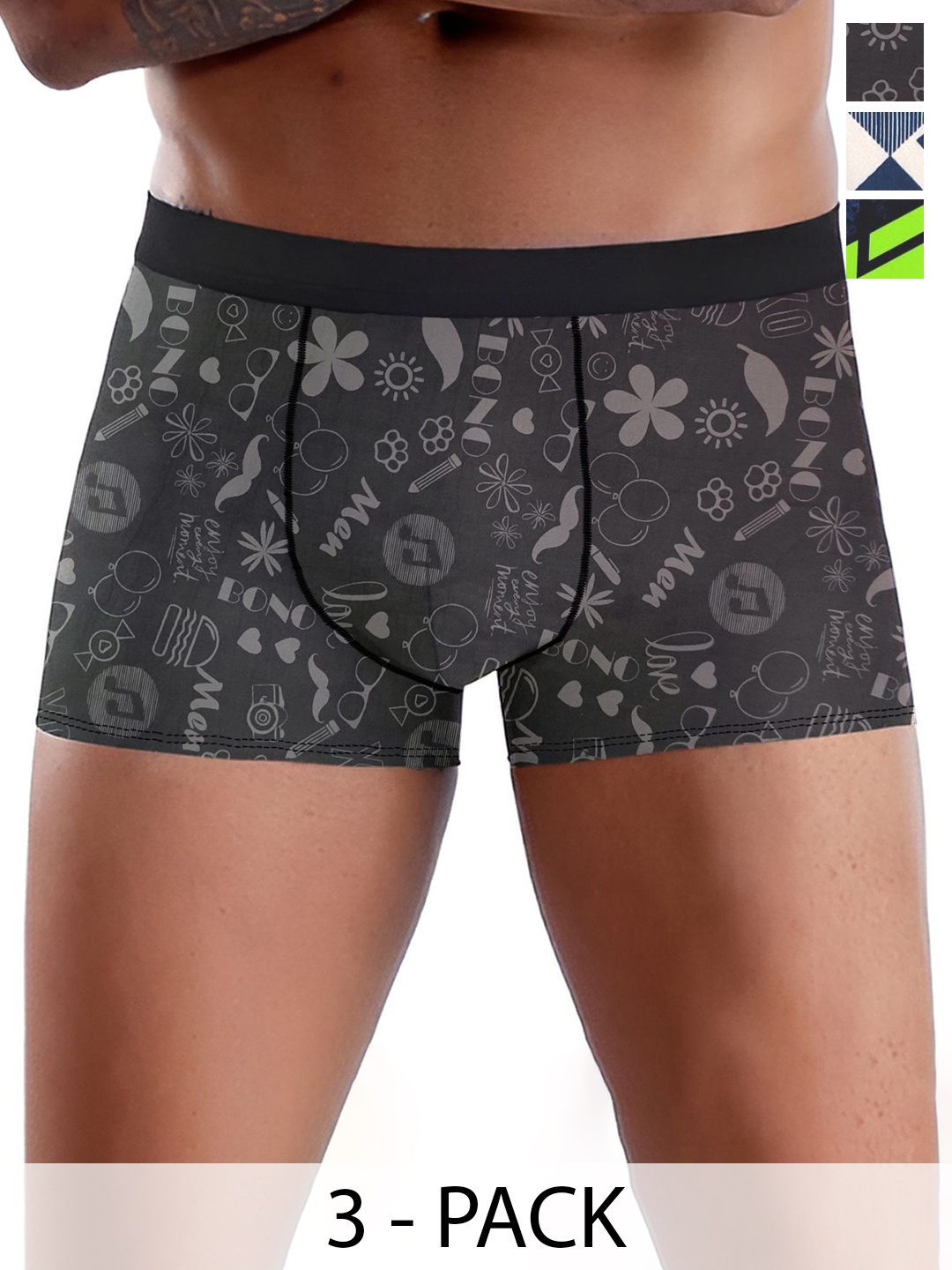 

DISPENSER Men Pack Of 3 Printed Breathability TrunksV14-C8-C5-C6-M, Off white