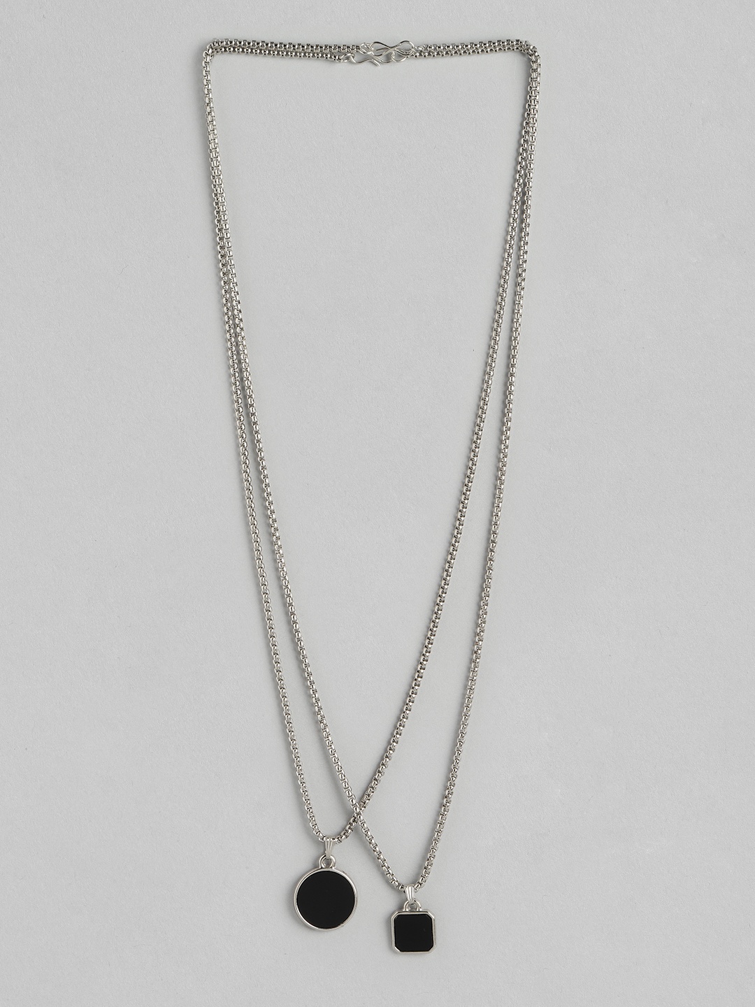 

PARIS HAMILTON Set Of 2 Unisex Silver-Plated Geometric Stone Studded Pendants with Chains