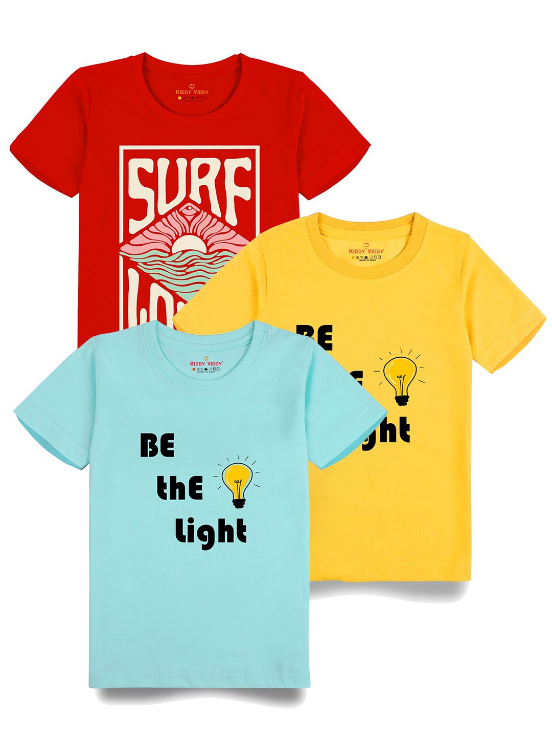 

AUSK Boys Pack Of 3 Graphic Printed Round Neck Cotton T-shirts, Yellow