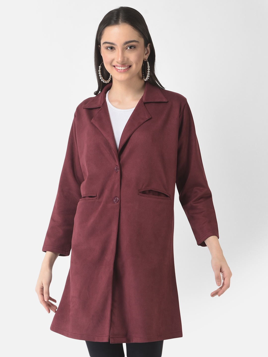 

FNOCKS Women Solid Single Breasted Woollen Overcoat, Burgundy