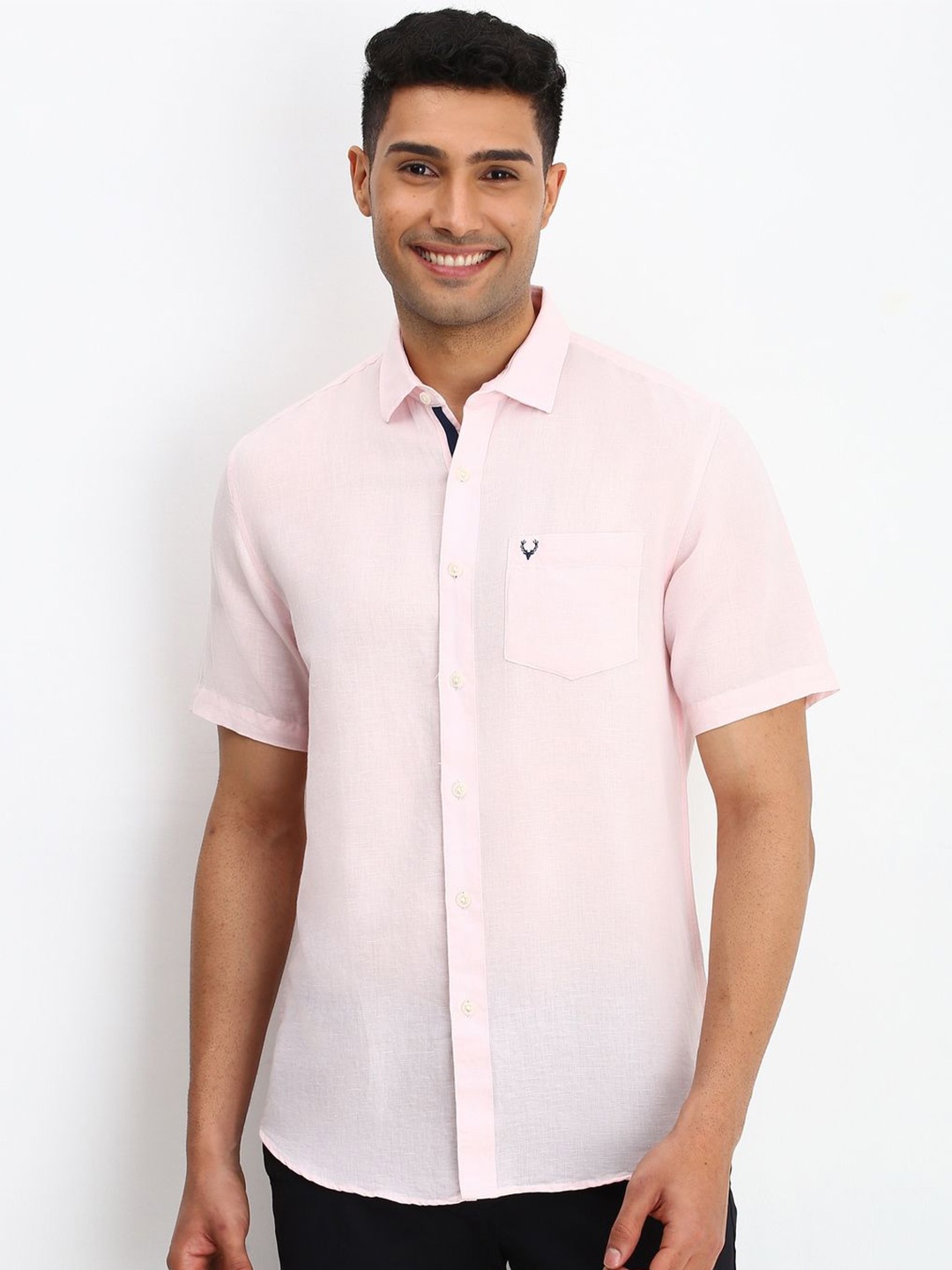 

Allen Solly Men Spread Collar Solid Linen Slim Fit Casual Shirt, Pink