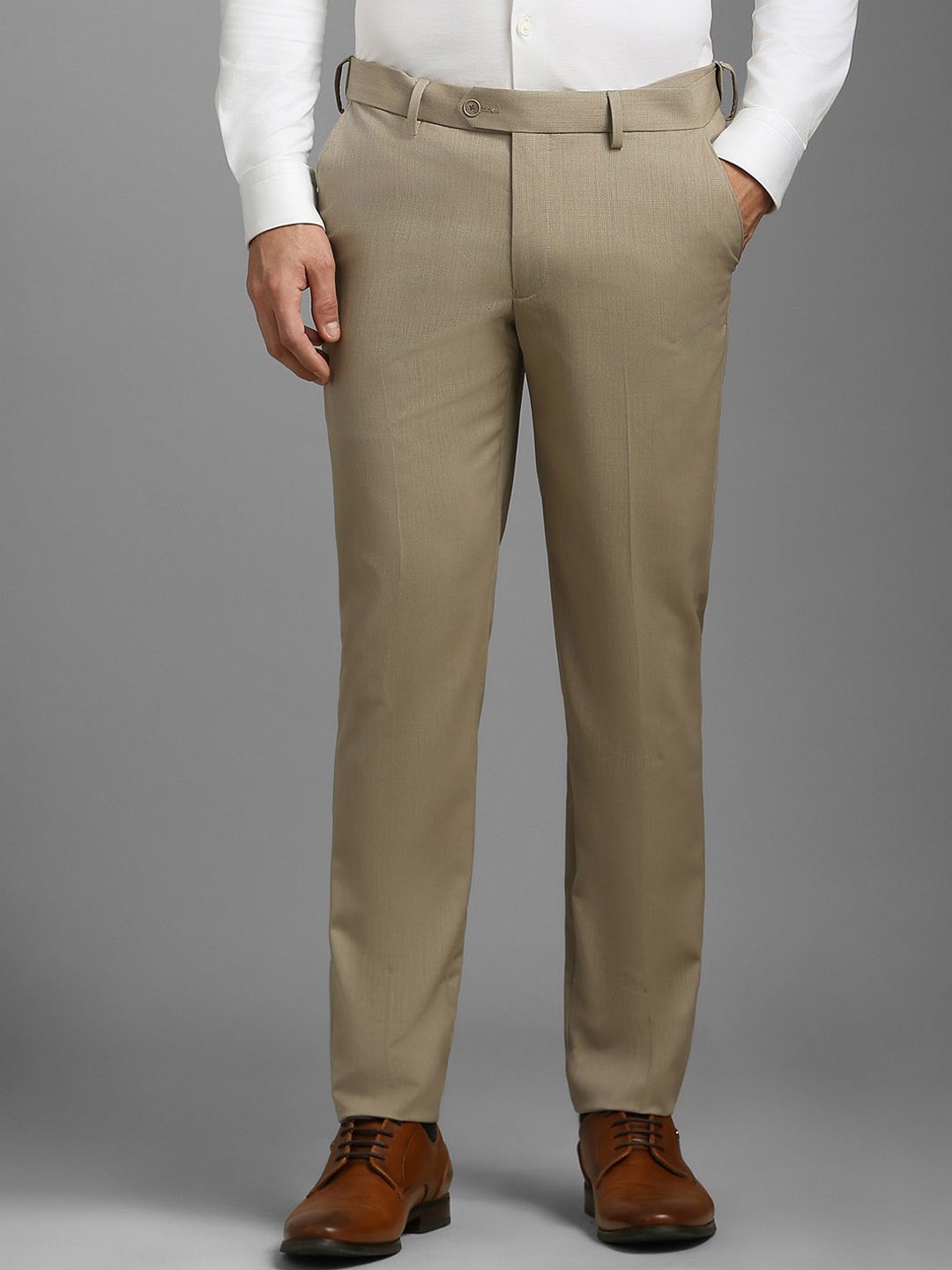 

Louis Philippe Men Solid Slim Fit Trousers, Khaki